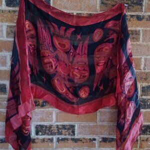 BILL HELIN 2003 Red/Black "Raven" Silk Satin Stripe Scarf
